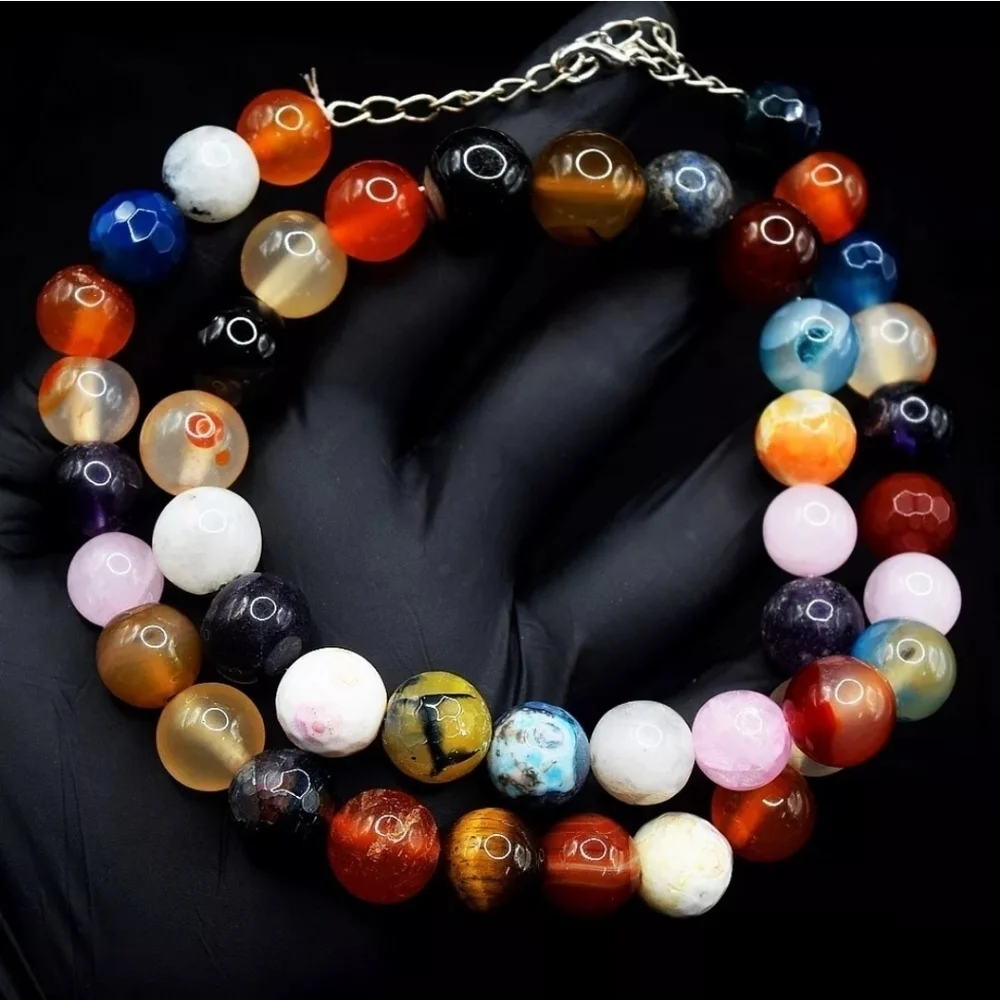 Mix Gem 535 Cts Round Beaded Dragon Vein Tiger Eye Onyx Natural Crystal Gemstone